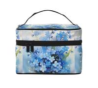 Borsa per il trucco, Borsa per cosmetici grande Borsa da viaggio portatile in pelle impermeabile per donne e ragazze,Fiori dell'acquerello Non ti scordar di me