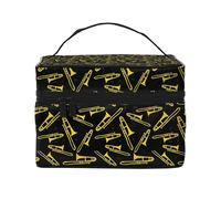 Borsa per il trucco, Borsa per cosmetici grande Borsa da viaggio portatile in pelle impermeabile per donne e ragazze,Trombone Nero E Giallo