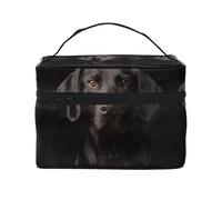 Borsa per il trucco, Borsa per cosmetici grande Borsa da viaggio portatile in pelle impermeabile per donne e ragazze,Curioso Labrador nero adottato