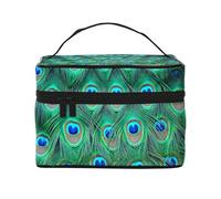 Borsa per il trucco, Borsa per cosmetici grande Borsa da viaggio portatile in pelle impermeabile per donne e ragazze,Adorabile pavone verde