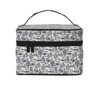 Borsa per il trucco, Borsa per cosmetici grande Borsa da viaggio portatile in pelle impermeabile per donne e ragazze,Toile levriero nero
