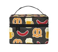 Borsa per il trucco, Borsa per cosmetici grande Borsa da viaggio portatile in pelle impermeabile per donne e ragazze,Ciambellina salata e birra