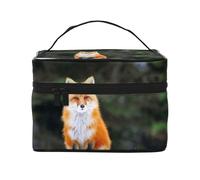 Borsa per il trucco, Borsa per cosmetici grande Borsa da viaggio portatile in pelle impermeabile per donne e ragazze,Divertente volpe stampata