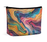 Borsa per il trucco Borsa per cosmetici portatile Borsa per articoli da toeletta con disegno a linee colorate Custodia per organizer per il trucco Borsa con cerniera di grande capacità Borsa da viaggi