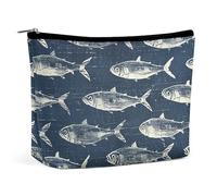 Borsa per il trucco Borsa per cosmetici portatile Borsa per articoli da toeletta con motivo a pesce bianco Custodia per organizer per il trucco Borsa con cerniera di grande capacità Borsa da viaggio p