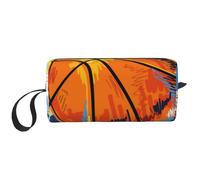 Borsa per il trucco, Borsa per la ricezione Borsa per cosmetici da viaggio Borsa da toilette Borsa per trucco portatile Organizer,Divertimento di schizzo colorato di basket stampato