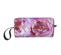 Borsa per il trucco, Borsa per la ricezione Borsa per cosmetici da viaggio Borsa da toilette Borsa per trucco portatile Organizer,Rose di peonia acquerello viola e viola lilla