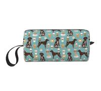 Borsa per il trucco, Borsa per la ricezione Borsa per cosmetici da viaggio Borsa da toilette Borsa per trucco portatile Organizer,Design del caffè con puntatore tedesco a pelo corto. Cani carini