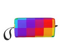 Borsa per il trucco, Borsa per la ricezione Borsa per cosmetici da viaggio Borsa da toilette Borsa per trucco portatile Organizer,Motivo scozzese arcobaleno