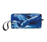 Borsa per il trucco, Borsa per la ricezione Borsa per cosmetici da viaggio Borsa da toilette Borsa per trucco portatile Organizer,Delfino di corallo del mondo marino blu della vita marina