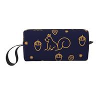 Borsa per il trucco, Borsa per la ricezione Borsa per cosmetici da viaggio Borsa da toilette Borsa per trucco portatile Organizer,Boschi invernali e scoiattoli in stile linea blu
