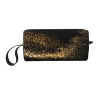 Borsa per il trucco, Borsa per la ricezione Borsa per cosmetici da viaggio Borsa da toilette Borsa per trucco portatile Organizer,Stampa sabbia nera oro