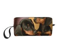 Borsa per il trucco, Borsa per la ricezione Borsa per cosmetici da viaggio Borsa da toilette Borsa per trucco portatile Organizer,Cuccioli di bassotto Animali domestici Cani Piccolo bassotto