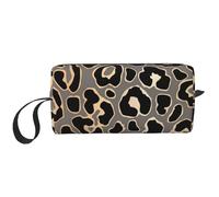 Borsa per il trucco, Borsa per la ricezione Borsa per cosmetici da viaggio Borsa da toilette Borsa per trucco portatile Organizer,Design leopardato senza cuciture in oro di lusso