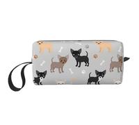Borsa per il trucco, Borsa per la ricezione Borsa per cosmetici da viaggio Borsa da toilette Borsa per trucco portatile Organizer,Zampe e ossa della chihuahua