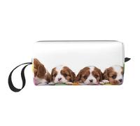 Borsa per il trucco, Borsa per la ricezione Borsa per cosmetici da viaggio Borsa da toilette Borsa per trucco portatile Organizer,Famiglia di cuccioli di Cavalier King Charles Spaniel