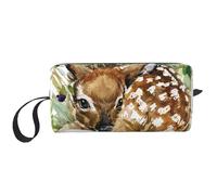 Borsa per il trucco, Borsa per la ricezione Borsa per cosmetici da viaggio Borsa da toilette Borsa per trucco portatile Organizer,Cervo della fauna selvatica dell'acquerello