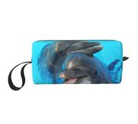 Borsa per il trucco, Borsa per la ricezione Borsa per cosmetici da viaggio Borsa da toilette Borsa per trucco portatile Organizer,Delfini con faccia sorridente stampati
