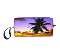 Borsa per il trucco, Borsa per la ricezione Borsa per cosmetici da viaggio Borsa da toilette Borsa per trucco portatile Organizer,Paesaggio tropicale degli alberi di cocco di tramonto
