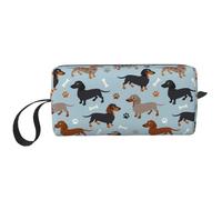 Borsa per il trucco, Borsa per la ricezione Borsa per cosmetici da viaggio Borsa da toilette Borsa per trucco portatile Organizer,Zampe e ossa del bassotto blu