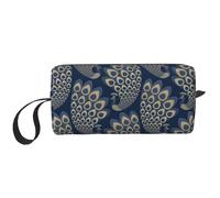 Borsa per il trucco, Borsa per la ricezione Borsa per cosmetici da viaggio Borsa da toilette Borsa per trucco portatile Organizer,Pavone Art Déco in oro blu