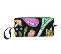Borsa per il trucco, Borsa per la ricezione Borsa per cosmetici da viaggio Borsa da toilette Borsa per trucco portatile Organizer,Scarabocchio Dell'alimento Delle Verdure Su Buio