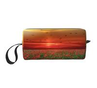 Borsa per il trucco, Borsa per la ricezione Borsa per cosmetici da viaggio Borsa da toilette Borsa per trucco portatile Organizer,Campo Di Fiori Di Papavero Rosso Nel Tramonto Stampato
