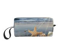 Borsa per il trucco, Borsa per la ricezione Borsa per cosmetici da viaggio Borsa da toilette Borsa per trucco portatile Organizer,Spiaggia soleggiata delle conchiglie delle stelle marine