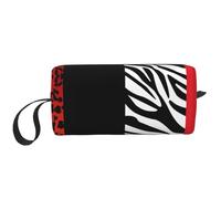 Borsa per il trucco, Borsa per la ricezione Borsa per cosmetici da viaggio Borsa da toilette Borsa per trucco portatile Organizer,Leopardo Rosso E Animale Zebra