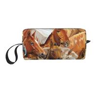 Borsa per il trucco, Borsa per la ricezione Borsa per cosmetici da viaggio Borsa da toilette Borsa per trucco portatile Organizer,Cavallo animale dell'acquerello stampato