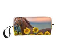 Borsa per il trucco, Borsa per la ricezione Borsa per cosmetici da viaggio Borsa da toilette Borsa per trucco portatile Organizer,Cavallo giallo girasole stampato