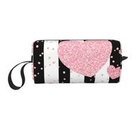 Borsa per il trucco, Borsa per la ricezione Borsa per cosmetici da viaggio Borsa da toilette Borsa per trucco portatile Organizer,Striscia di paillettes in oro rosa con cuore romantico