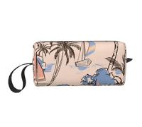 Borsa per il trucco, Borsa per la ricezione Borsa per cosmetici da viaggio Borsa da toilette Borsa per trucco portatile Organizer,Retro belle barche palme