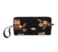 Borsa per il trucco, Borsa per la ricezione Borsa per cosmetici da viaggio Borsa da toilette Borsa per trucco portatile Organizer,Gufi svegli del fumetto marrone