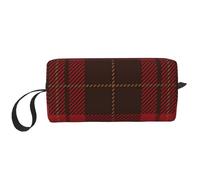 Borsa per il trucco, Borsa per la ricezione Borsa per cosmetici da viaggio Borsa da toilette Borsa per trucco portatile Organizer,Tartan rosso nero