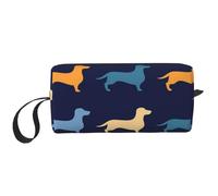 Borsa per il trucco, Borsa per la ricezione Borsa per cosmetici da viaggio Borsa da toilette Borsa per trucco portatile Organizer,Cane bassotto blu arancione