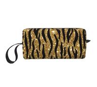 Borsa per il trucco, Borsa per la ricezione Borsa per cosmetici da viaggio Borsa da toilette Borsa per trucco portatile Organizer,Stampa animalier glitter oro