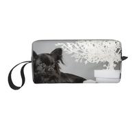 Borsa per il trucco, Borsa per la ricezione Borsa per cosmetici da viaggio Borsa da toilette Borsa per trucco portatile Organizer,Chihuahua Cani Neri Cuccioli Cani Neri