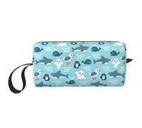 Borsa per il trucco, Borsa per la ricezione Borsa per cosmetici da viaggio Borsa da toilette Borsa per trucco portatile Organizer,Animali della vita marina foca squalo balena pinguino e
