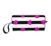 Borsa per il trucco, Borsa per la ricezione Borsa per cosmetici da viaggio Borsa da toilette Borsa per trucco portatile Organizer,Cuore rosa sulla linea nera