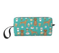 Borsa per il trucco, Borsa per la ricezione Borsa per cosmetici da viaggio Borsa da toilette Borsa per trucco portatile Organizer,Vizsla Coffee Cafe Cane Razze di cani da compagnia Vizslas