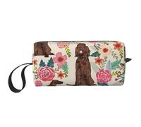 Borsa per il trucco, Borsa per la ricezione Borsa per cosmetici da viaggio Borsa da toilette Borsa per trucco portatile Organizer,Crema per cani da compagnia con fiori floreali setter irlandese