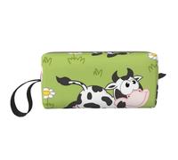 Borsa per il trucco, Borsa per la ricezione Borsa per cosmetici da viaggio Borsa da toilette Borsa per trucco portatile Organizer,Simpatico animale mucca verde