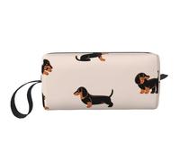 Borsa per il trucco, Borsa per la ricezione Borsa per cosmetici da viaggio Borsa da toilette Borsa per trucco portatile Organizer,Modello felice del bassotto del fumetto