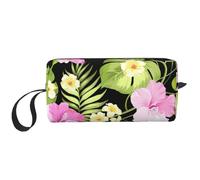 Borsa per il trucco, Borsa per la ricezione Borsa per cosmetici da viaggio Borsa da toilette Borsa per trucco portatile Organizer,Fiori rosa tropicali e palme della giungla