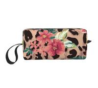 Borsa per il trucco, Borsa per la ricezione Borsa per cosmetici da viaggio Borsa da toilette Borsa per trucco portatile Organizer,Fiore leopardo vintage stampato