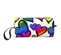 Borsa per il trucco, Borsa per la ricezione Borsa per cosmetici da viaggio Borsa da toilette Borsa per trucco portatile Organizer,Cuori colorati arcobaleno stampati