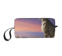 Borsa per il trucco, Borsa per la ricezione Borsa per cosmetici da viaggio Borsa da toilette Borsa per trucco portatile Organizer,Ghepardo che si affaccia sulla savana con il cielo al tramonto