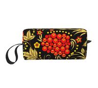 Borsa per il trucco, Borsa per la ricezione Borsa per cosmetici da viaggio Borsa da toilette Borsa per trucco portatile Organizer,Mirtillo rosso tradizionale russo Khokhloma