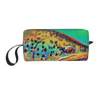 Borsa per il trucco, Borsa per la ricezione Borsa per cosmetici da viaggio Borsa da toilette Borsa per trucco portatile Organizer,Piastrella Pesca a Mosca Trota Marrone Art